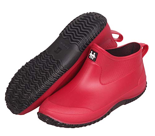 CELANDA Zapatos de Agua de Goma para Mujer Zapatos de Jardinería Impermeables Botas de Agua de Nieve Resbalón Botas de Lluvia de Neopreno para Hombres Roja negra Suela 37 EU
