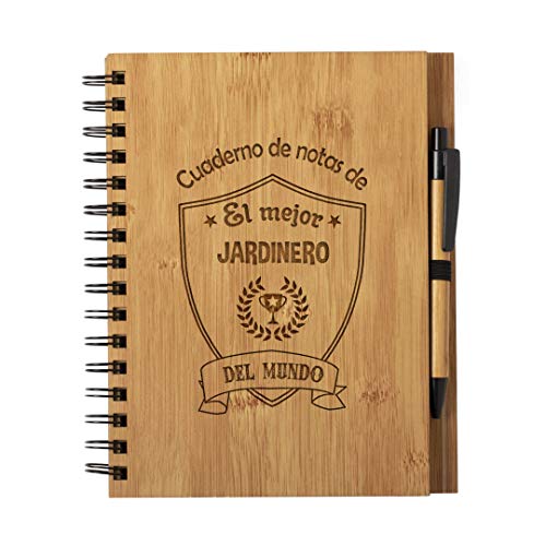 Planetacase Cuaderno de Notas el Mejor jardinero del Mundo - Libreta de Madera Natural con Boligrafo Regalo Original Tamaño A5