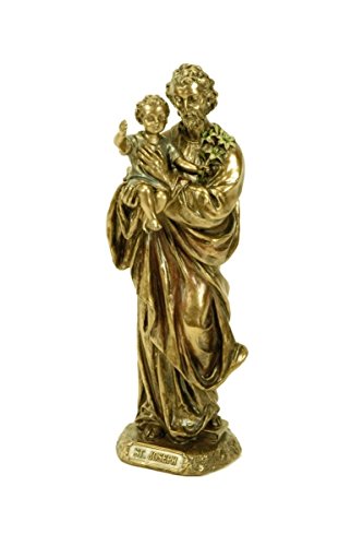 CAPRILO Figura Decorativa Religiosa de Resina San José con Niño Jesús. Adornos y Esculturas. Regalos Originales. Decoración Hogar. 7 ø x 21 cm.