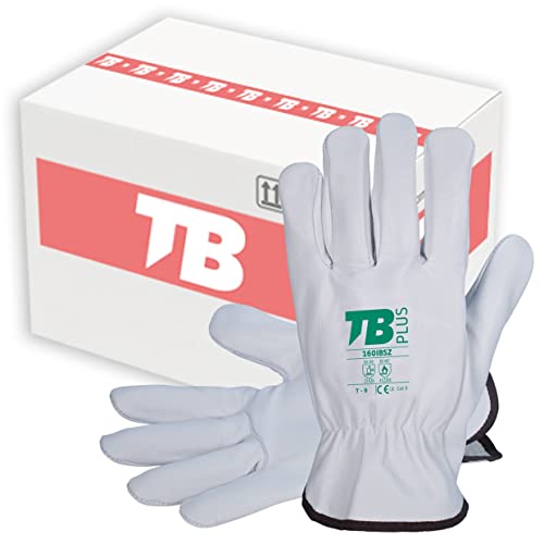 TB Guante de Protección Laboral TB Plus 160IBSZ | Caja 120 Pares | Guante de Seguridad para Trabajos con Riesgos Mecánicos y Térmicos. Fabricado en Piel Flor Vacuno, Color Gris - Caja 120 Pares (11)