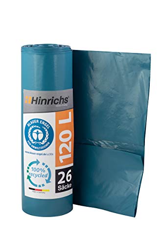 Hinrichs 26 Bolsas Basura 120 Litros Resistentes - Bolsa Basura 120l Azul - Rollo de 26 Bolsas de Basura - 700 x 1100 mm - Bolsos LDPE Saco Lixo