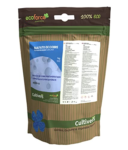 CULTIVERS Sulfato de Cobre cúprico CuSO de 1 kg Polvo Mojable. Multiples usos: Limpieza de Piscinas y para el Jardín
