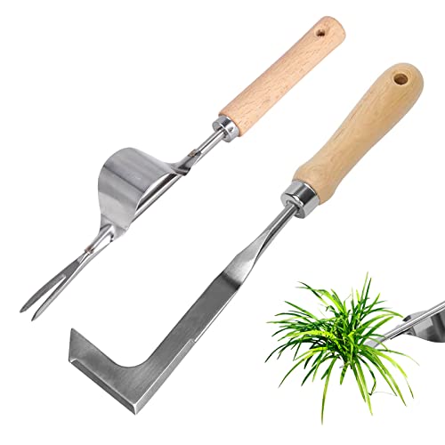 Sporgo Rascador para juntas de malas hierbas de acero inoxidable para jardín: raspador de juntas con mango herramientas de jardín, herramienta para remover raíces y cortamalas hierbas