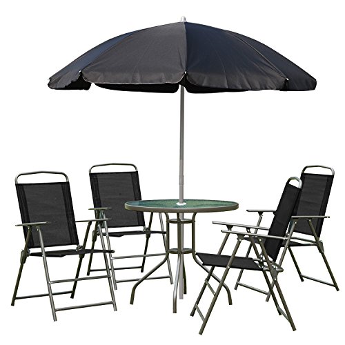 Outsunny 1571260031 - conjunto de muebles para jardin terraza o patio con 4 sillas 1 mesa y 1 parasol - textilene, aluminio y poliester