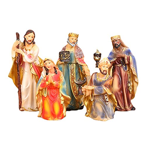 PIGMANA Colgante de resina de Belén de Navidad, figuras de escritorio de nacimiento sagrado, decoración para el hogar, sala de estar, jardín, regalo de arte católico del cristianismo religión