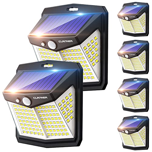 Claoner Luz Solar Exterior【128 LED/ 3 Modos】 Luces LED Solar Exterior con Sensor de Movimiento Aplique Lampara 270º lluminación IP65 Impermeable Focos Solares para Exterior, Patio y Jardín