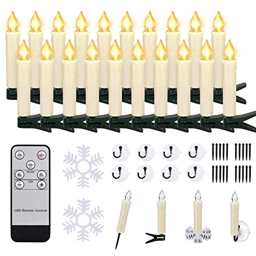 ZIYOUDOLI LED Velas de Navidad Set de LED Velas de Árbol de Navidad con Control Remoto Infrarrojo Inalámbrico Luces de Árbol de Navidad, Luces de Velas, Decoración de Navidad Jardín (20 Piezas, Beige